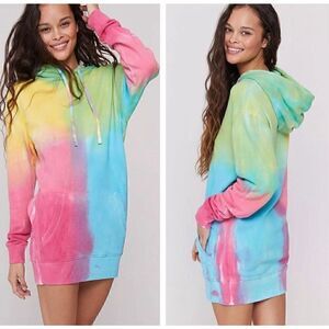 VICTORIAS SECRET PINK SPIRITUAL GANGSTER PULLOVER HOODIE DRESS TOP TIE DYE S